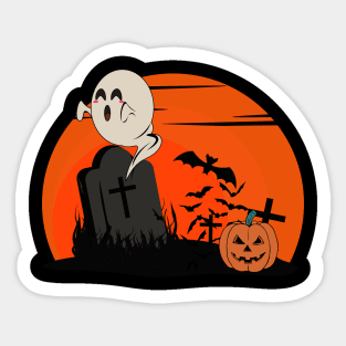 Vintage Cute Ghost and Graveyard Halloween Sticker